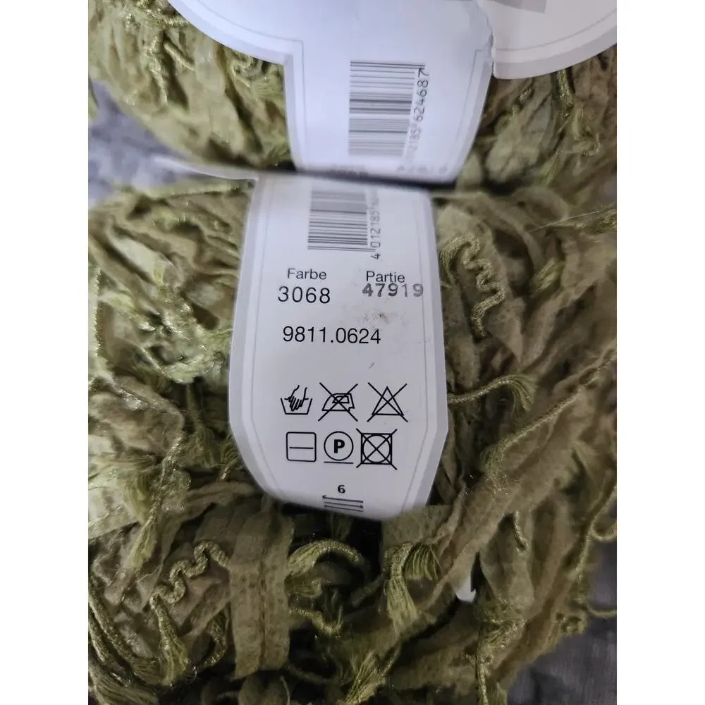 Gedifra Mauritius Yarn Lot Olive Green Ribbon Fringe 2 Skeins + Partial